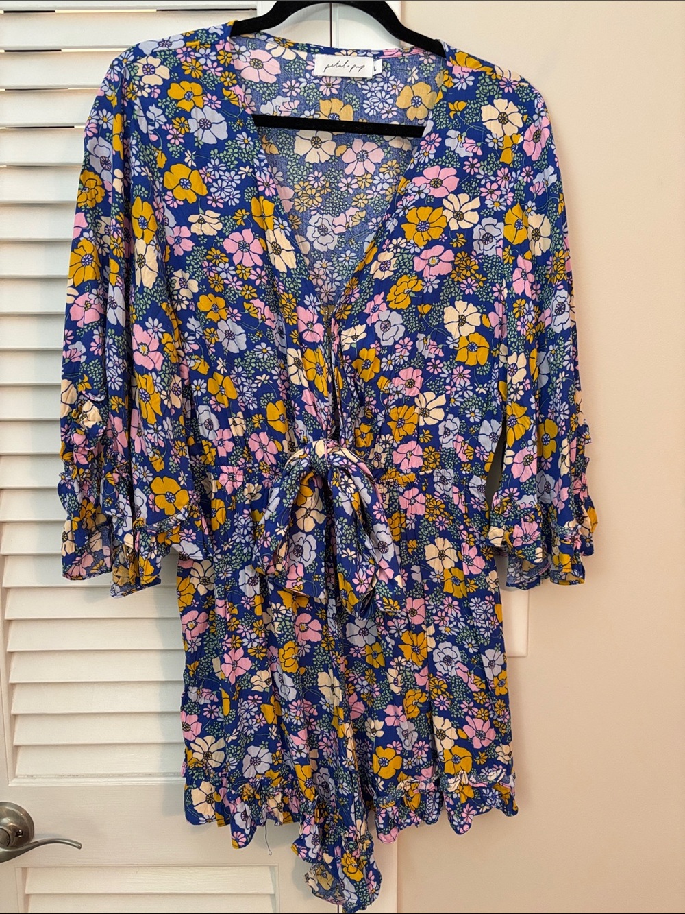 Petal & Pup Floral Tie-Front Romper in Blue, Yellow & Pink
